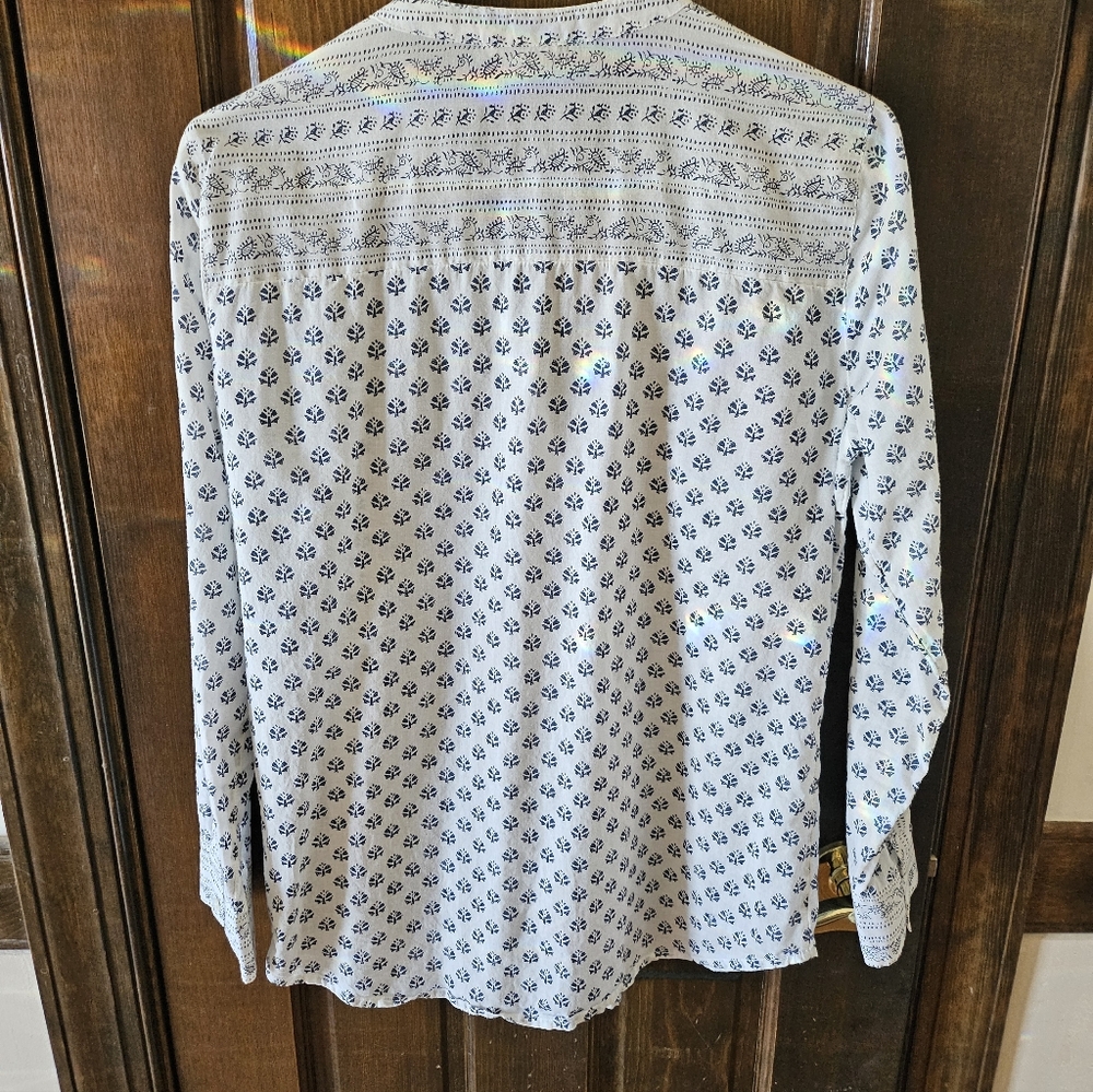 Soft Joie Cotton Cream Blouse with Navy Floral Block Print - Picture 6 of 6
